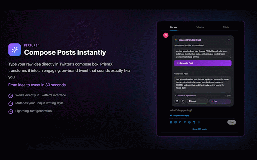 Prism AI for Twitter :: Generate AI-powered tweets that match your brand voice. Free in beta.