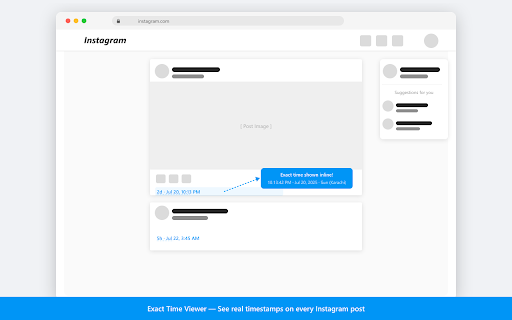 Exact Time Viewer for Instagram :: See exact Instagram post timestamps instantly. Click to copy, Alt+T to toggle, 12h/24h format support.