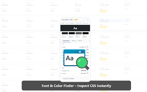 Font & Color Finder :: Inspect fonts, colors, spacing and more on any website