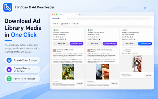 Facebook Video & Ad Downloader - Reels, Feed & Ad Library Media :: Download Facebook Ad Library, Reels, Feed & sponsored videos and HD images in one click. Lightweight, fast, and easy to use