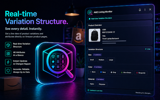 AMZ Listing Monitor :: Persistent Amazon PDP side panel for extracting variations, metadata, and downloading images.