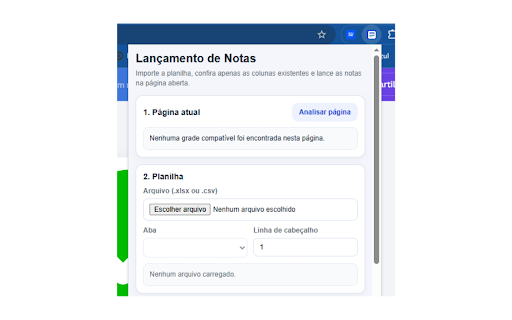 Lançamento de Notas por Planilha :: Importe uma planilha e lance notas automaticamente na página aberta, localizando alunos pelo RA.