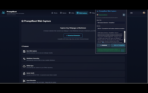 PromptRoot Web Capture :: Capture any webpage as Markdown and send to GitHub