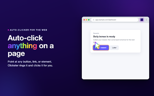 Clickster :: Auto-click any element — or a point on a canvas/game — at a rate you choose, with multiple targets at once.