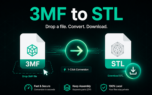 3MF to STL Converter :: Use 3mf to stl converter to turn any .3mf file into a clean stl. Extract the mesh and download stl, all in your browser.