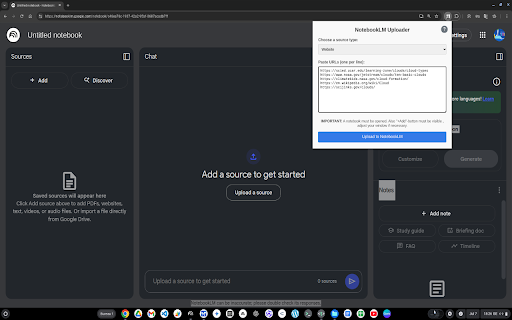 NotebookLM Source Uploader :: Automates adding multiple website or YouTube links to Google NotebookLM.