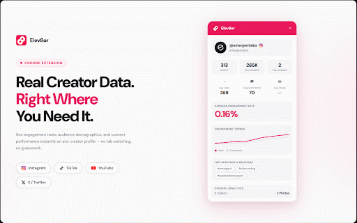 Creator Analytics for Instagram, TikTok, YouTube & X :: Free Creator Marketing Platform. Analyze any creator's engagement on Instagram, TikTok, YouTube & X in 1 click. No signup needed.
