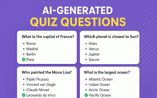 AI Quiz Generator - Instant Assessment Quiz Builder :: Create quizzes and answers from any content in minutes using AI. Supports multiple question types, difficulty levels, and languages
