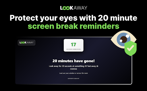LookAway - 20 20 20 Break Reminder - Eye Health :: Improve your eye health with gentle reminders to follow the 20-20-20 rule. Look away every 20 minutes for 20 seconds.