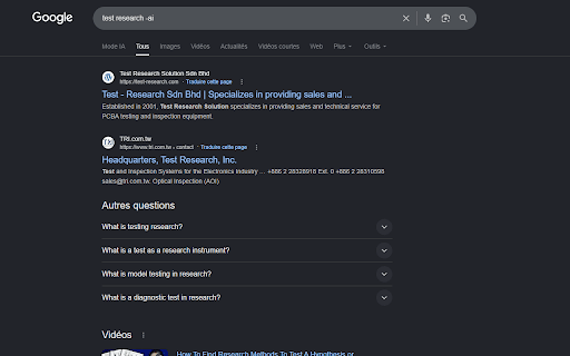 Web No AI :: Ajoute automatiquement -ai aux recherches Google pour desactiver les resumes generes par IA.