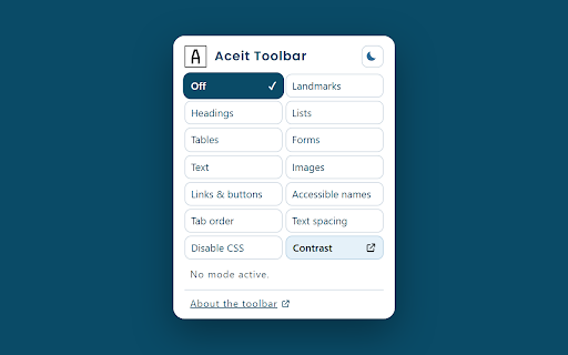 Aceit Toolbar :: Accessibility inspection toolbar. Highlight page structure and identify potential issues during manual reviews.