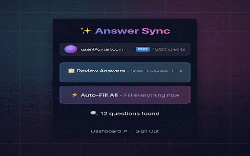 Answer Sync :: AI-powered auto-answer tool. Detects questions on any webpage and fills answers instantly with Review or Auto-Fill mode.