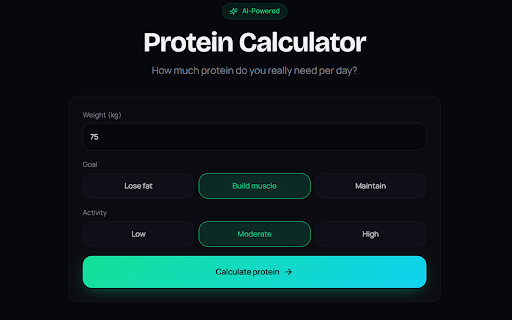 NutriAI — Protein Calculator :: Free offline daily protein intake calculator (g/kg). Goal-based recommendations. By NutriAI.