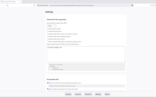 Suspender MV3 :: Suspend tabs