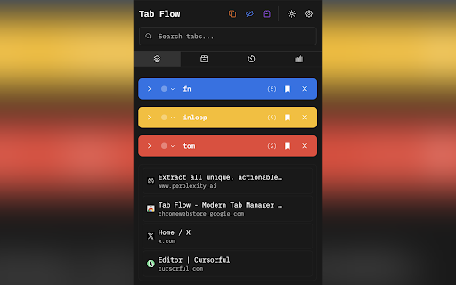 Tab Flow - Modern Tab Manager :: A modern tab management extension with dark theme, workflow automations, and smart organization features