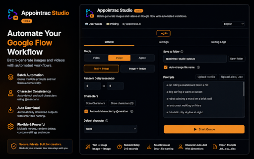 Appointrac Studio :: Batch-generate images and videos on Google Flow with automated workflows.