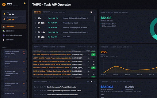 Taipo :: Automate Amazon Associates & Creator Connections tracking with scheduled tasks and saved collections.