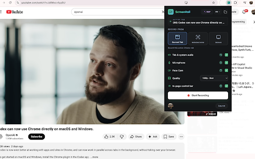 ScreenRoll - Screen Recorder :: Record Chrome tabs or your desktop (screens & windows). 100% free, local-only. Works with skills and automation.