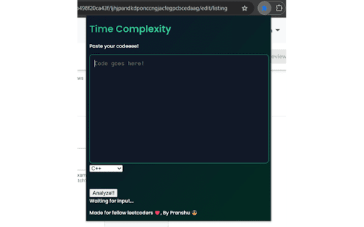 Time Complexity Analyzer :: Get time complexity of pasted code using Gemini AI.