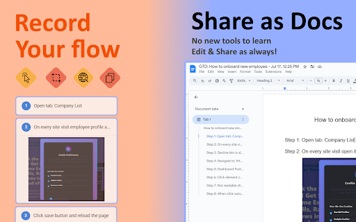 GuideToDocs: Record step-by-step → Share as Google Docs, PDF, Word, Image :: GuideToDocs generates user manuals and SOPs with auto-screenshots. Get perfect step-by-step instructions & how-to guides in seconds!