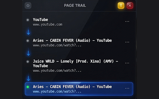Current Tab History - In-Page Trail :: Stop losing your place in a tab. See your current tab history, preview earlier pages, and jump back without repeated Back clicks.