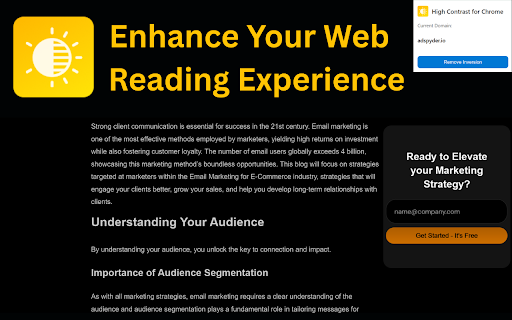 High Contrast for Chrome :: Use this extension to apply high contrast themes to webpages for improved readability and accessibility.
