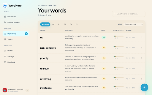 WordNote :: Save English words with context from any webpage