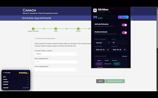 US Visa Appointment Rescheduler - AIS Niken :: Automatically reschedules your US Visa appointment to an earlier available date.