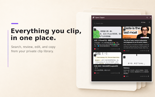 Open Clipper :: Clip and highlight web pages as durable Markdown, then copy or save them to your Obsidian vault.
