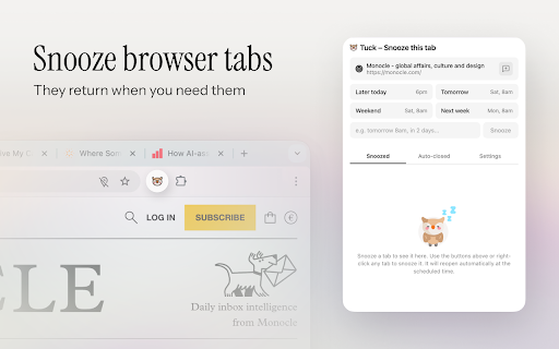 Tuck :: Snooze tabs and auto-close inactive ones