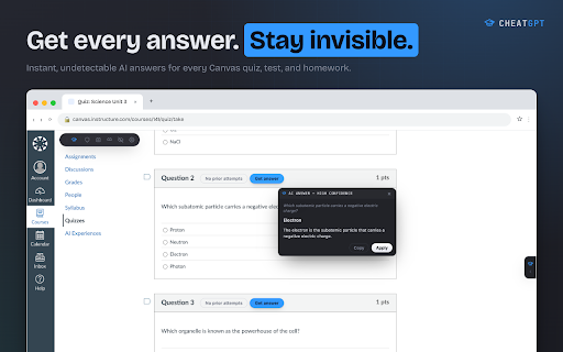 CheatGPT :: Canvas quiz and assignment companion. Prior-answer reuse, AI assist, and privacy controls.