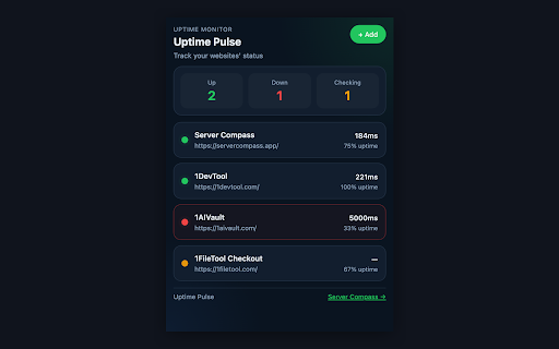 Uptime Pulse - Website Uptime Monitor :: Monitor website uptime and response times from your browser. Get instant alerts when sites go down.