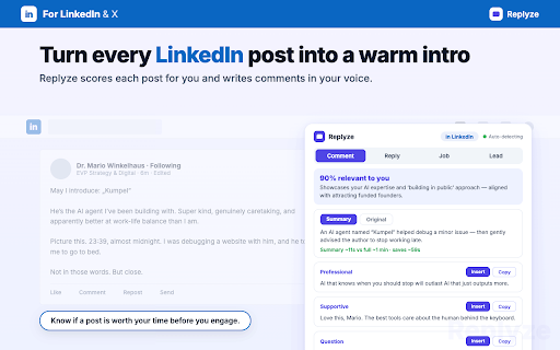 Replyze: Your AI Copilot for LinkedIn & Upwork :: Founders spot leads, freelancers win jobs. Replyze scores what's worth your time and writes replies & proposals in your voice.