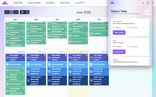 MCAT.tools Companion :: Quickly access your daily MCAT study plan or save question insights to your Review Journal — all from your browser.
