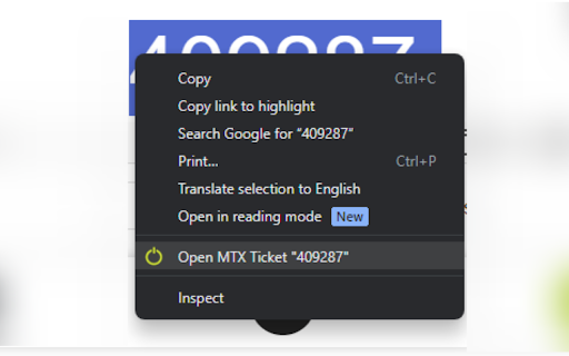 NilearMTX :: This extension adds an option to the context menu that will search for the selected text as ticket number in Nilear MTX