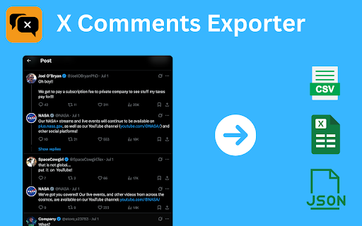 X Comments Exporter - Export Twitter Comments :: Download X (Twitter) replies in one click. X Comments Exporter makes reply scraping easy for research, backup, and insights.