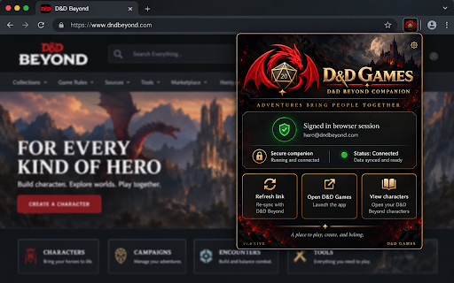 D&D Games D&D Beyond Companion :: Connects D&D Games to D&D Beyond through the browser profile where you are already signed in.