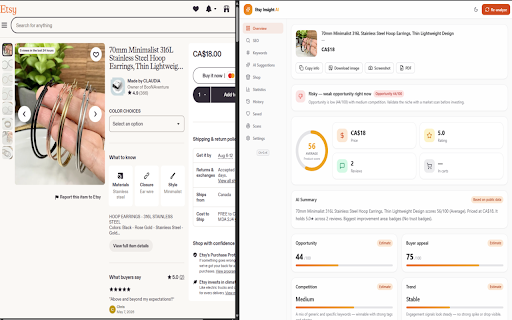 Etsy Insight AI :: AI-powered Etsy analysis — SEO scores, keyword research, market scans and revenue estimates from public page data.