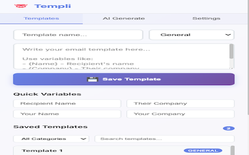 Templi - Smart Gmail Templates :: Save, manage and generate professional email templates with AI assistance. Perfect for cold outreach, sales, and productivity.