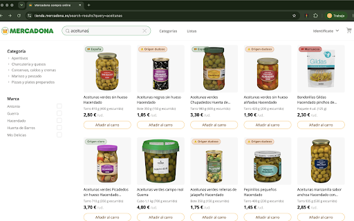 Mercabien :: Semáforo de origen en la tienda online de Mercadona: Marruecos, origen dudoso o España. No afiliado a Mercadona.