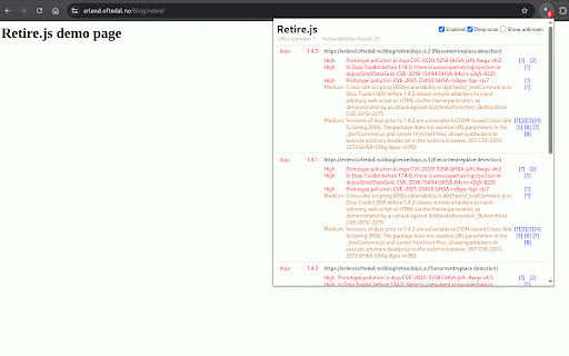 Retire.JS :: Scanning website for vulnerable js libraries. Icon by studiomx