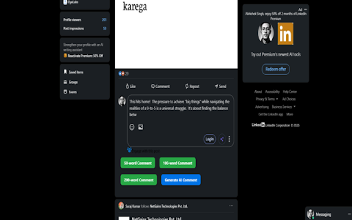 Oyelabs AI - Generate Auto Comments :: Automatically generate thoughtful comments with the help of AI on LinkedIn.