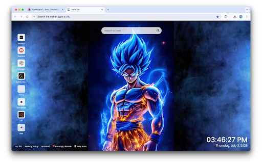 Dragon Ball Son Goku Live Wallpaper :: Bring Chrome to life with Son Goku Live Wallpaper – a vivid animated tab glowing with Goku’s legendary Dragon Ball aura!