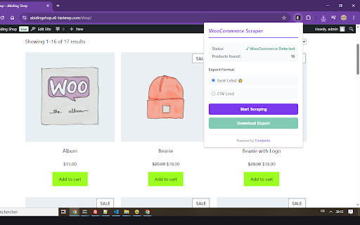 WooCommerce Product Scraper :: Extract product data from WooCommerce sites for competitive analysis. Export to CSV and Excel for easy comparison.