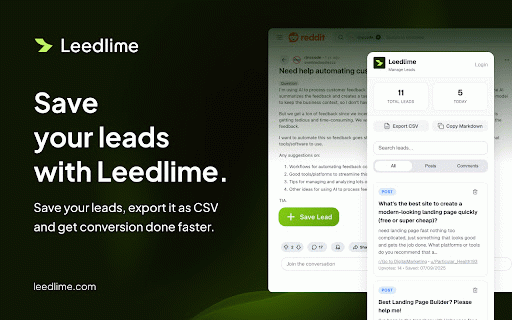 Leedlime: Save leads from Reddit :: Collect and manage valuable leads directly from Reddit posts and comments.