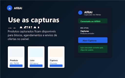 AfiliAI Capturador de Ofertas :: Envia produtos de marketplaces para o AfiliAI e cria um link curto rastreavel.