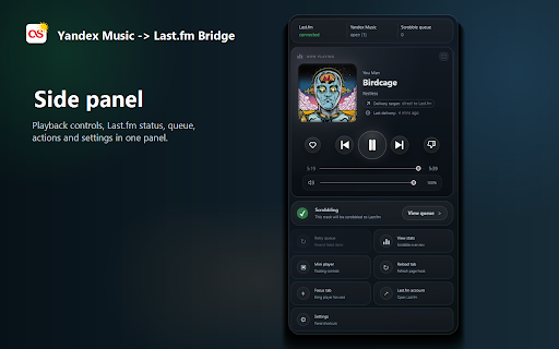 Yandex Music → Last.fm Bridge (Scrobbler) :: Control Yandex Music, scrobble to Last.fm, and use a side panel or mini player.