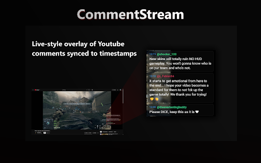CommentStream for Youtube :: CommentStream for Youtube: Live-style overlay of YouTube comments synced to timestamps.
