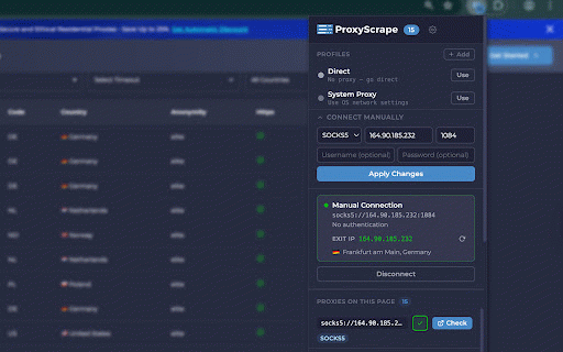 ProxyScrape - Proxy Manager :: Detect, test, and connect to proxies directly in your browser. Validate lists, switch IPs, and streamline workflows in one click.