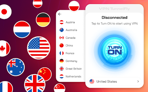 VPN TunnelFly :: VPN extension for Chrome. Changes your virtual location and makes you anonymous in the Web. Leave no traces, protect your privacy